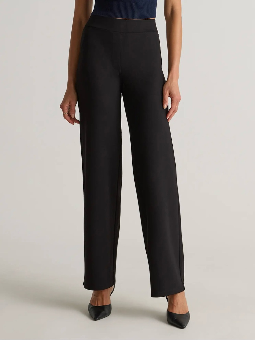 Quince Ultra-Stretch Ponte Wide Leg Pants Pull On Black Sz S Long Tall NWT New